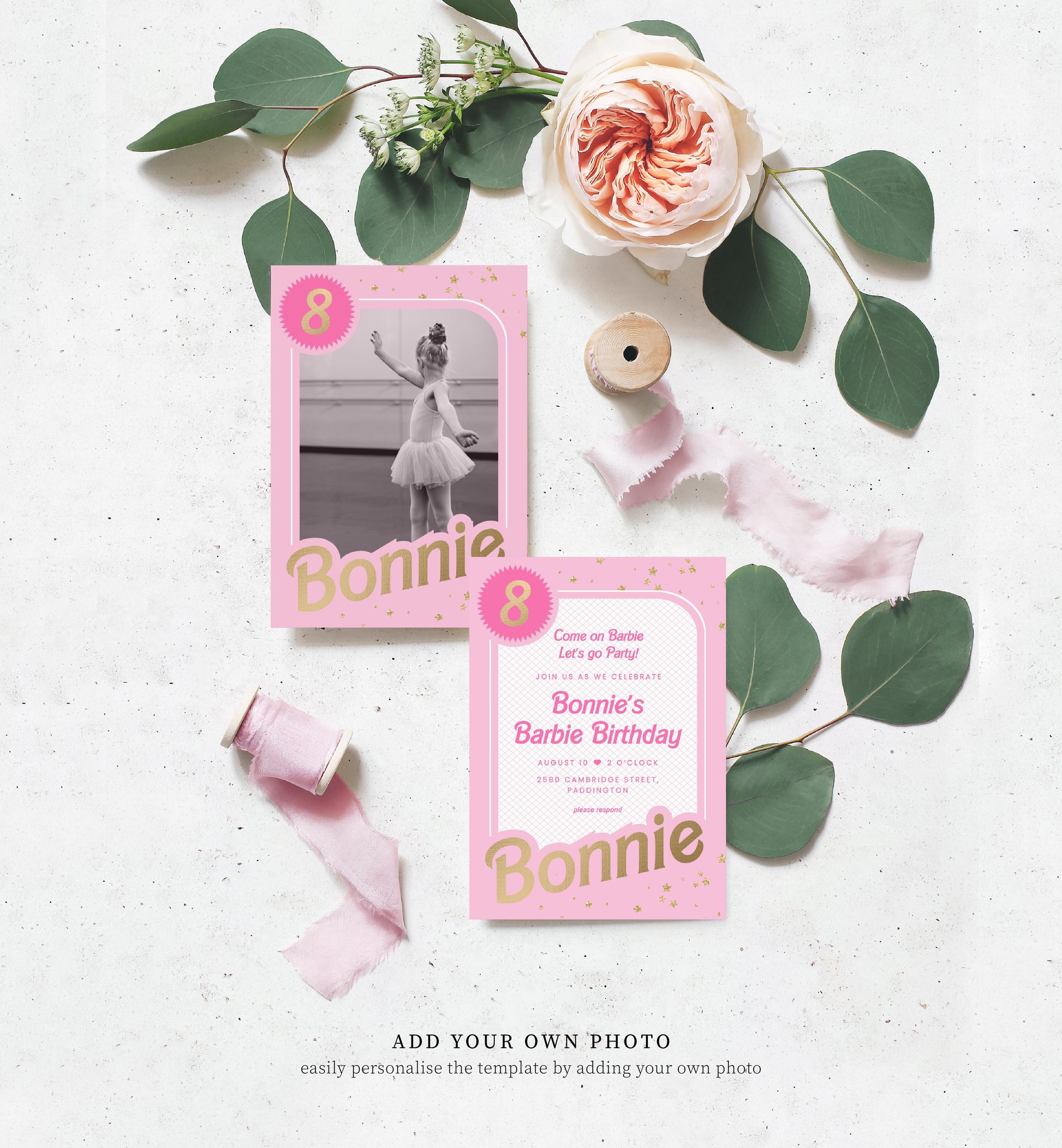 Barbie Party Editable Birthday Party Invitation - Printable Editable Pink Gold Girl's Come On Barbie Let's Go Party Evite - Barbie Doll