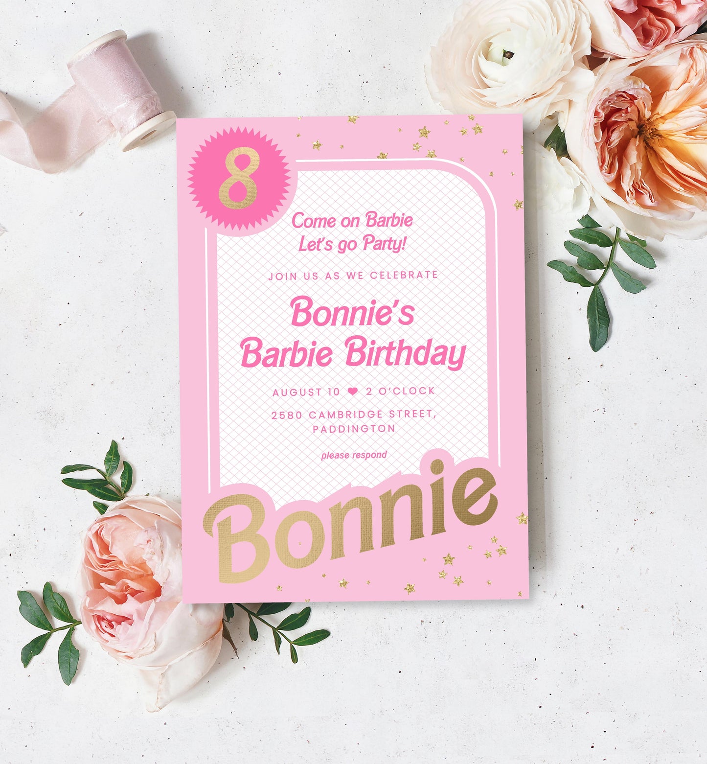 Barbie Party Editable Birthday Party Invitation - Printable Editable Pink Gold Girl's Come On Barbie Let's Go Party Evite - Barbie Doll