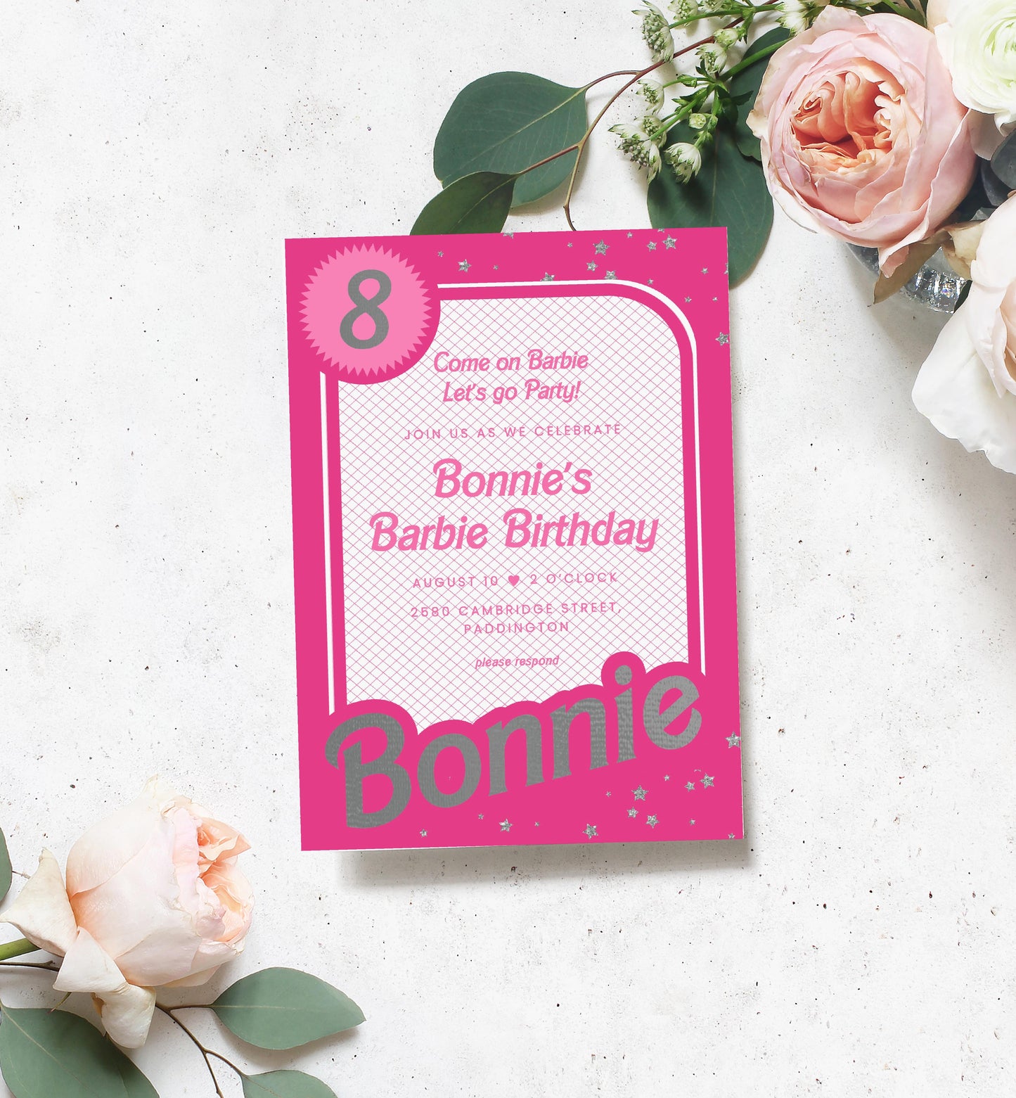 Barbie Party Hot Pink Silver | Printable Birthday Invitation Template
