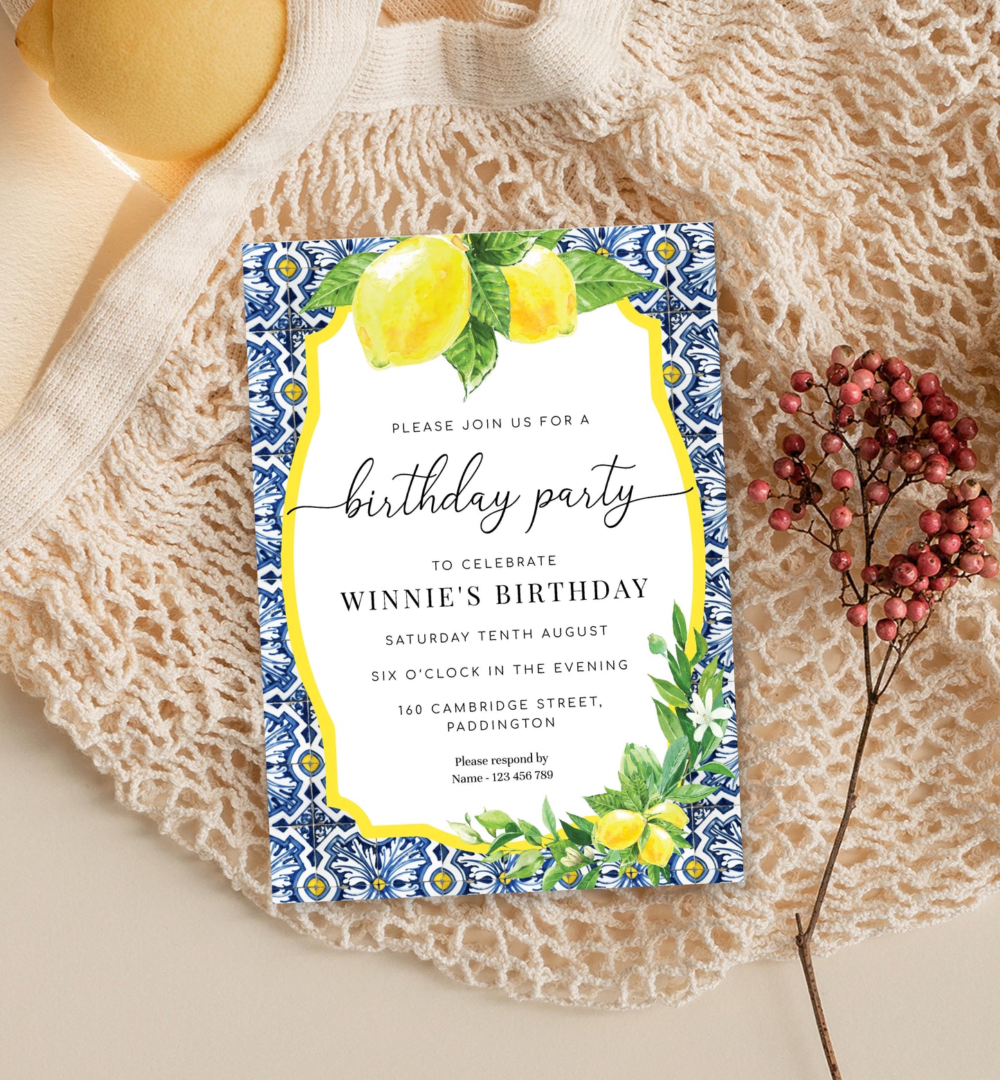 Positano Lemons | Printable Birthday Party Invitation Template