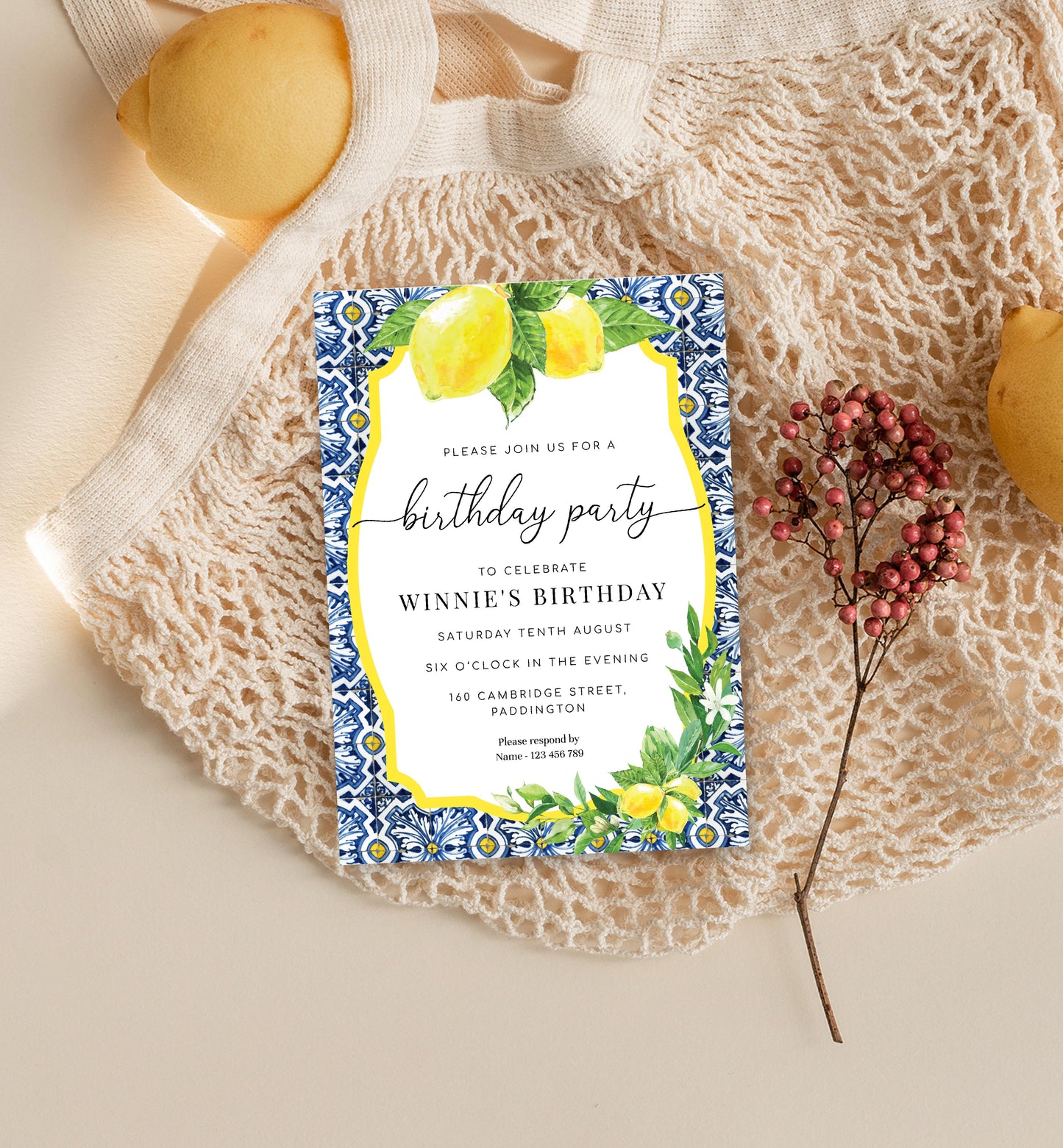 Positano Lemons | Printable Birthday Party Invitation Template