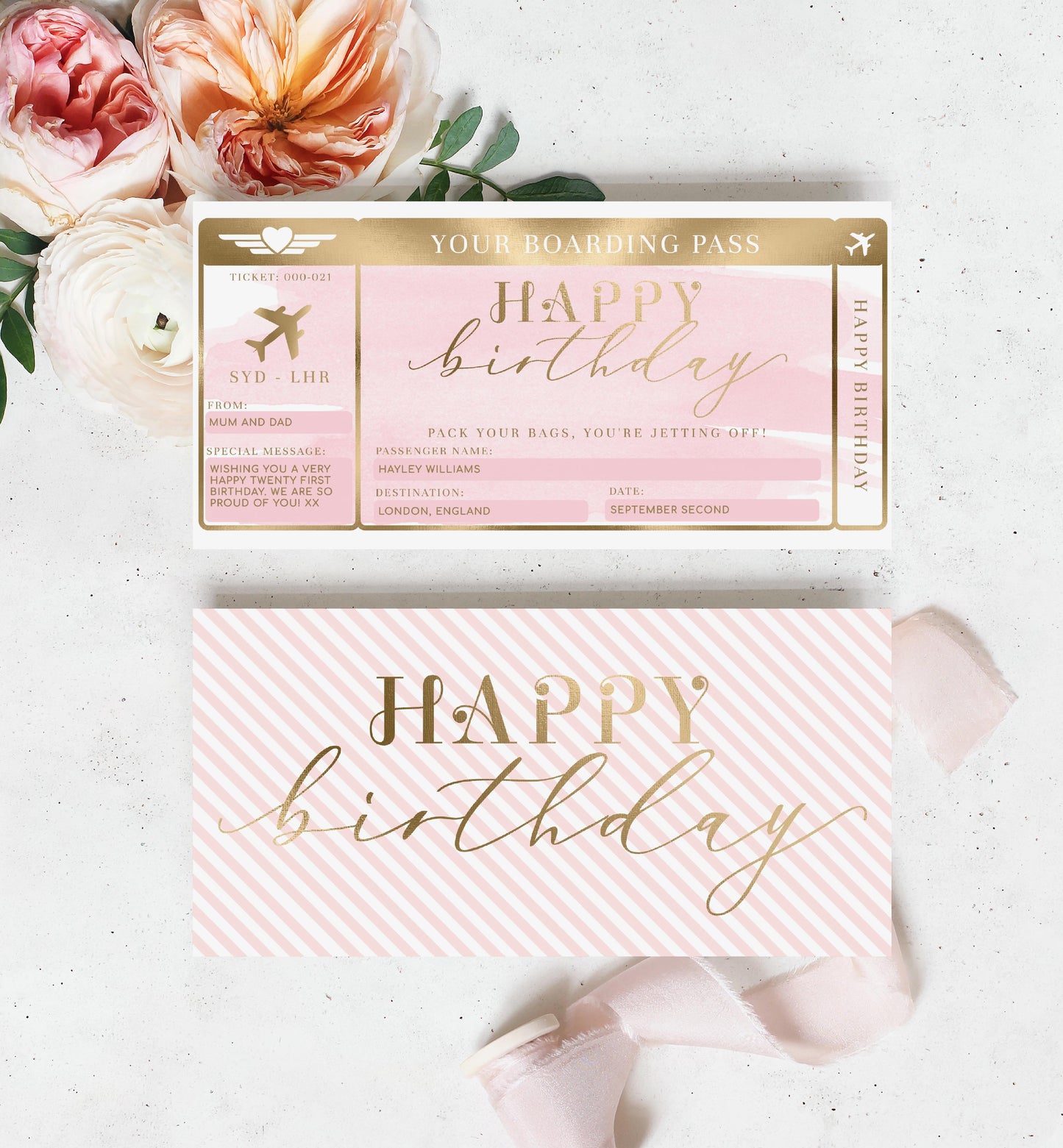 Watercolour Pink | Printable Birthday Boarding Pass - Black Bow Studio