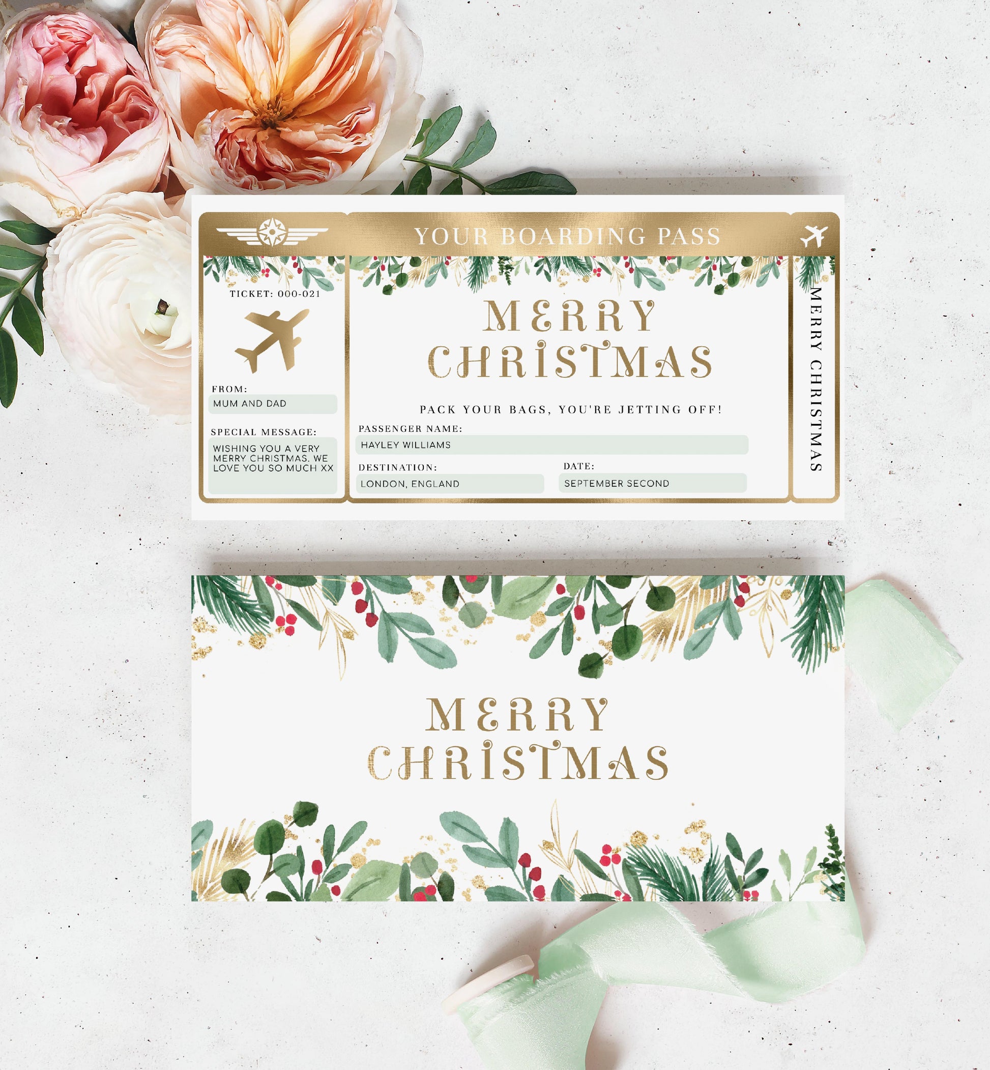 Merriment Christmas | Printable Merry Christmas Boarding Pass - Black Bow Studio
