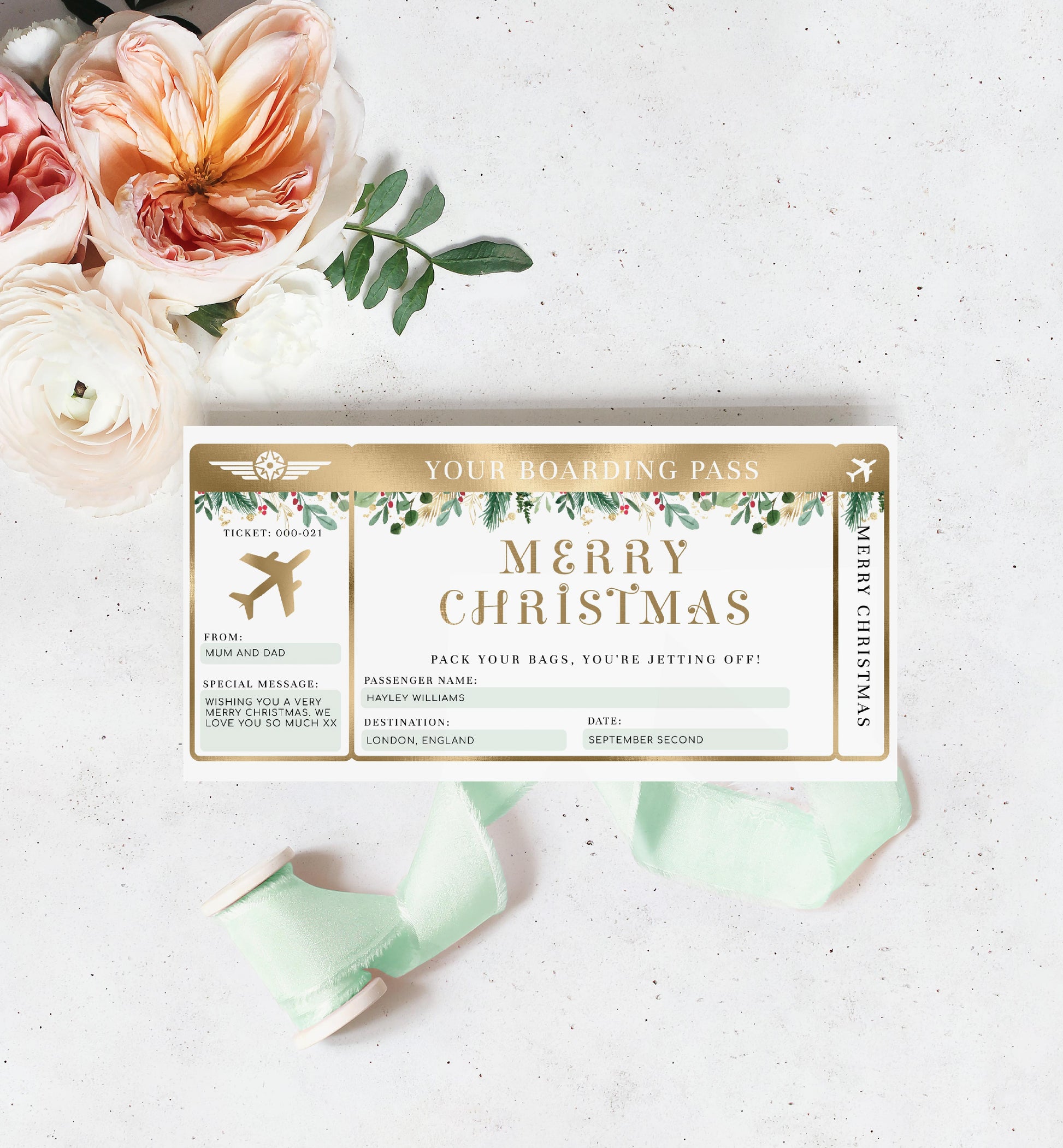 Merriment Christmas | Printable Merry Christmas Boarding Pass - Black Bow Studio
