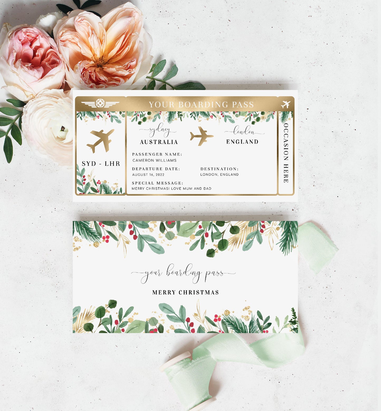 Merriment Christmas | Printable Christmas Boarding Pass - Black Bow Studio