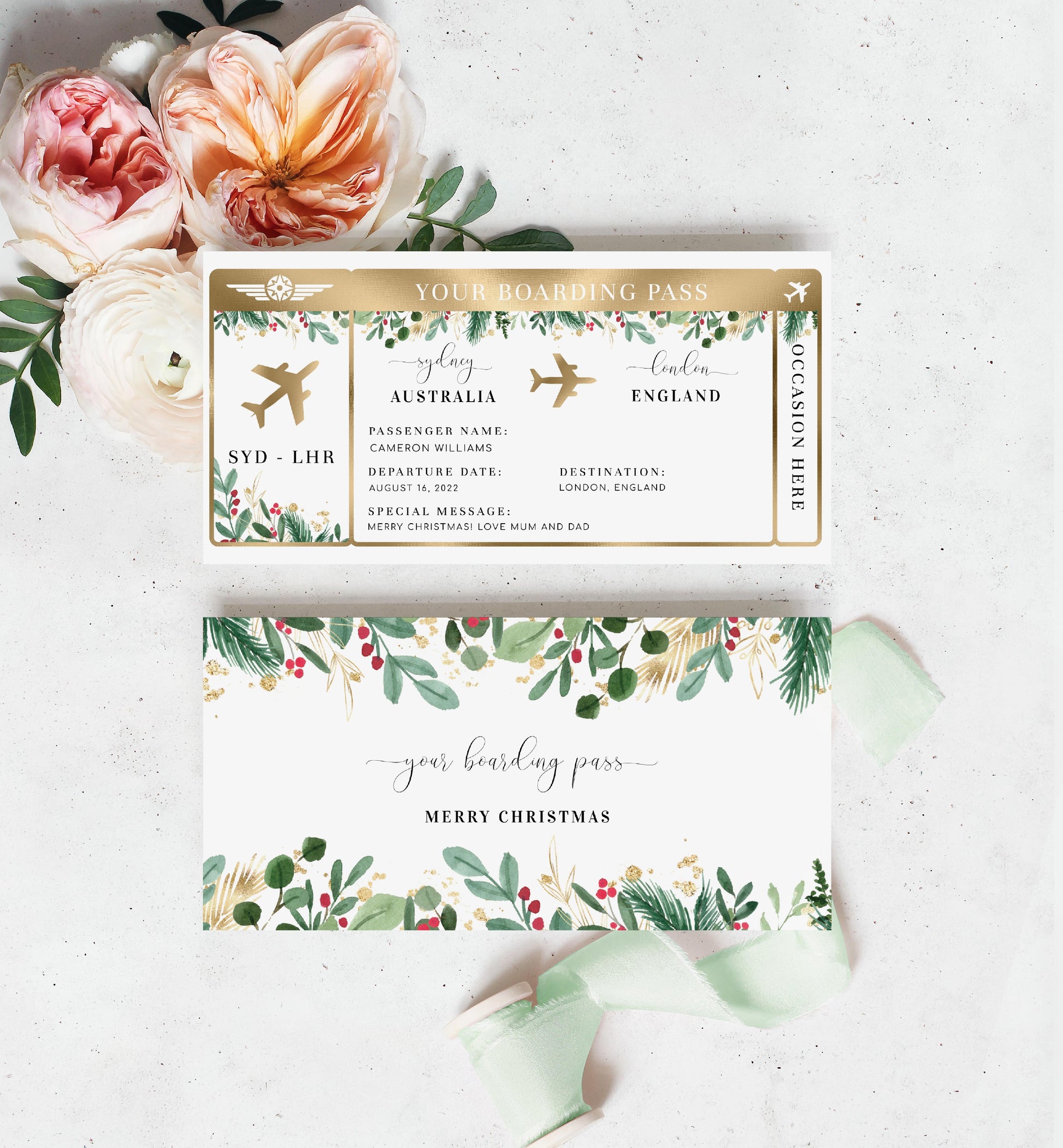 Merriment Christmas | Printable Christmas Boarding Pass - Black Bow Studio