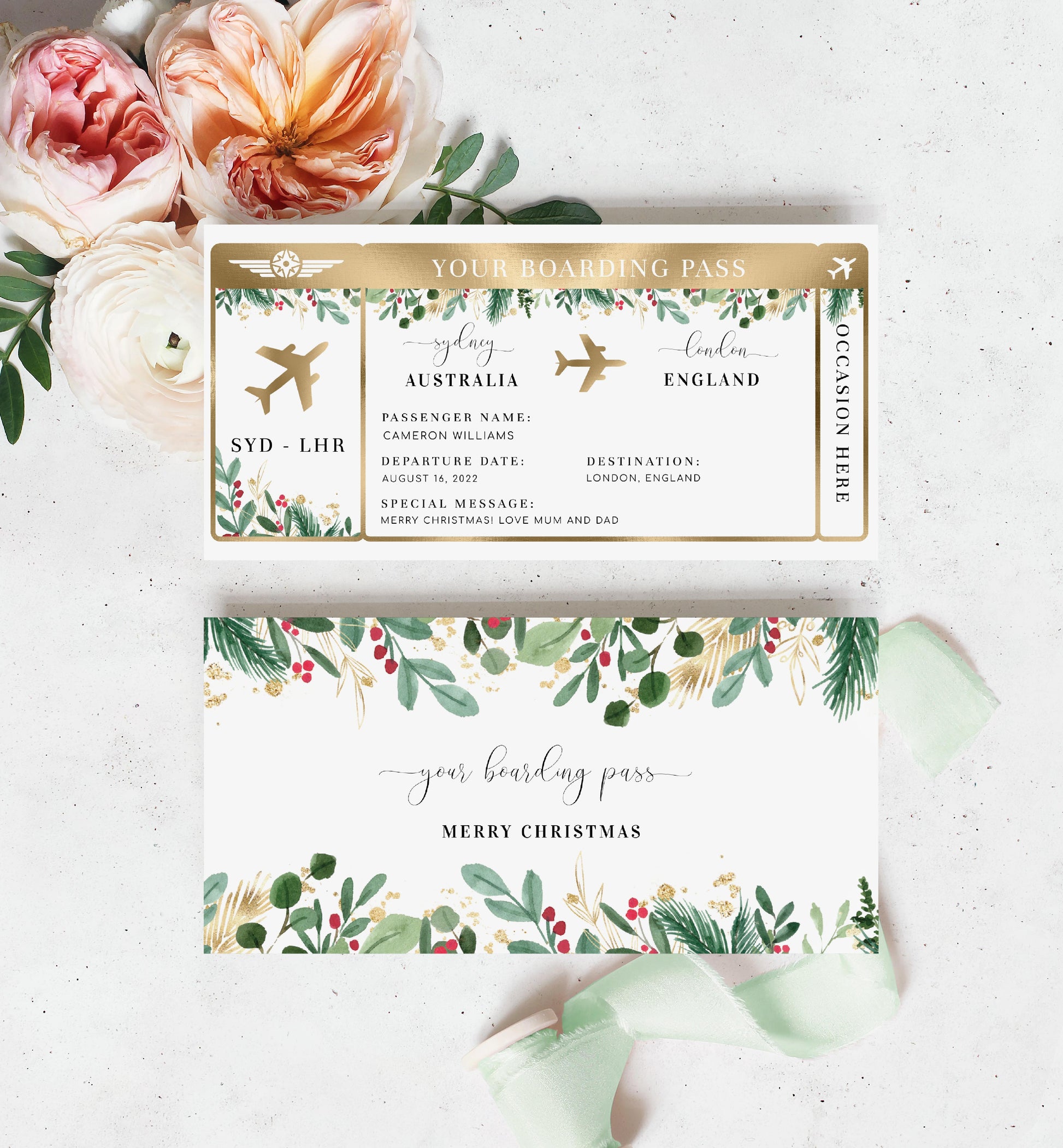 Merriment Christmas | Printable Christmas Boarding Pass - Black Bow Studio