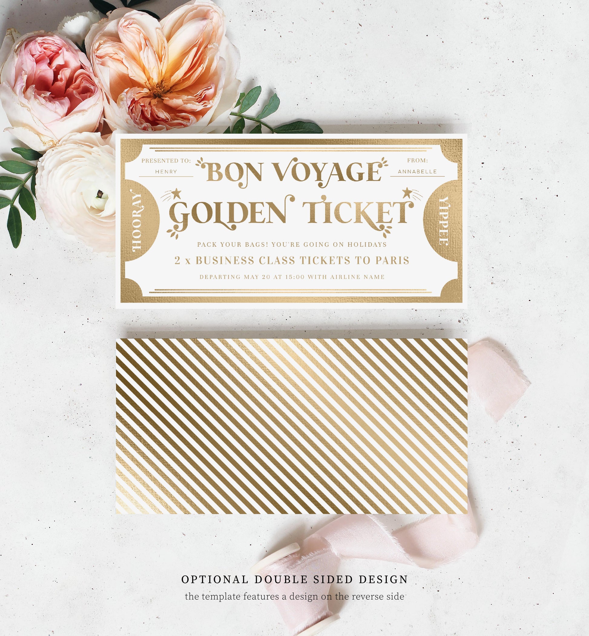Golden Ticket Gold | Printable Bon Voyage Custom Gift Voucher
