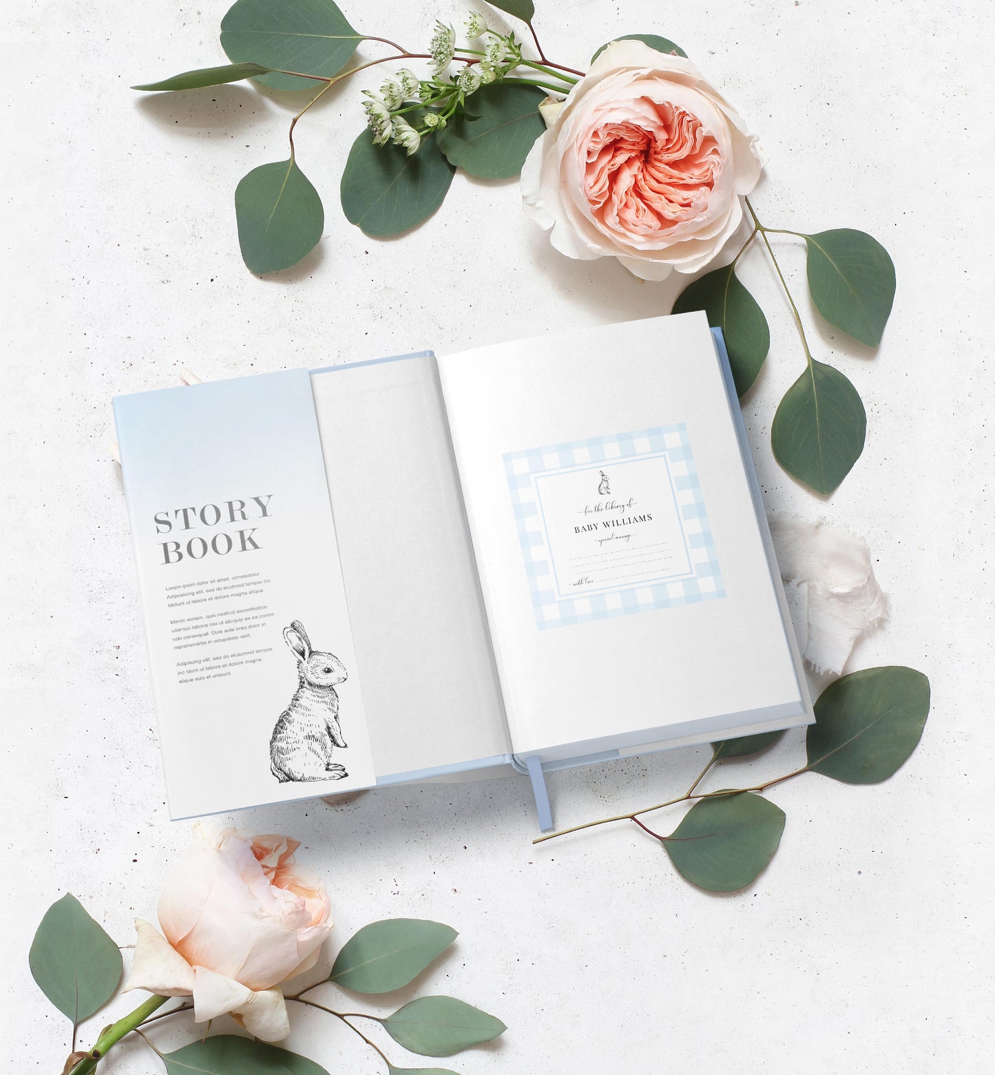 Gingham Blue Bunny | Printable Bookplate Label Template