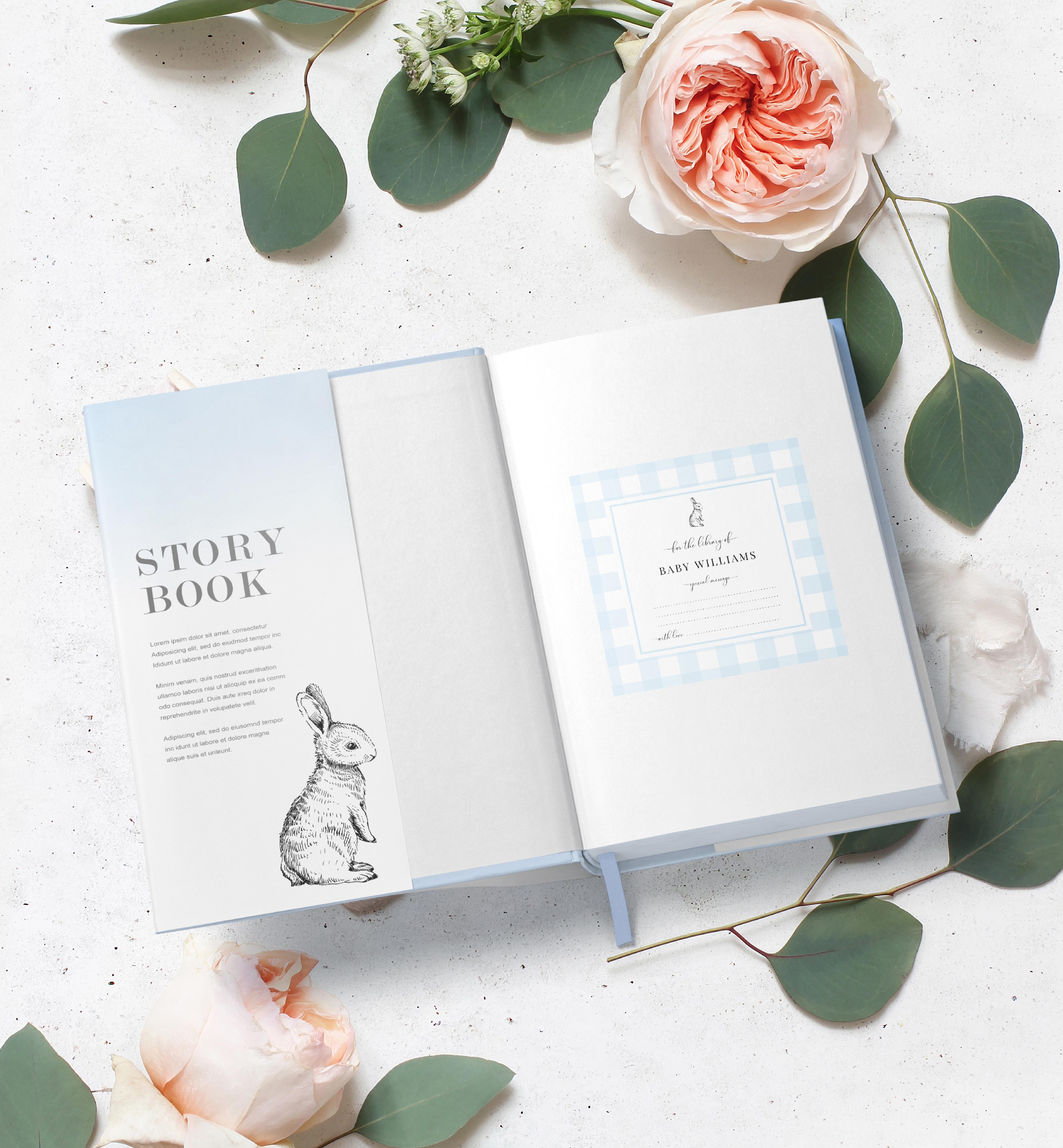 Gingham Blue Bunny | Printable Bookplate Label Template – Black Bow Studio