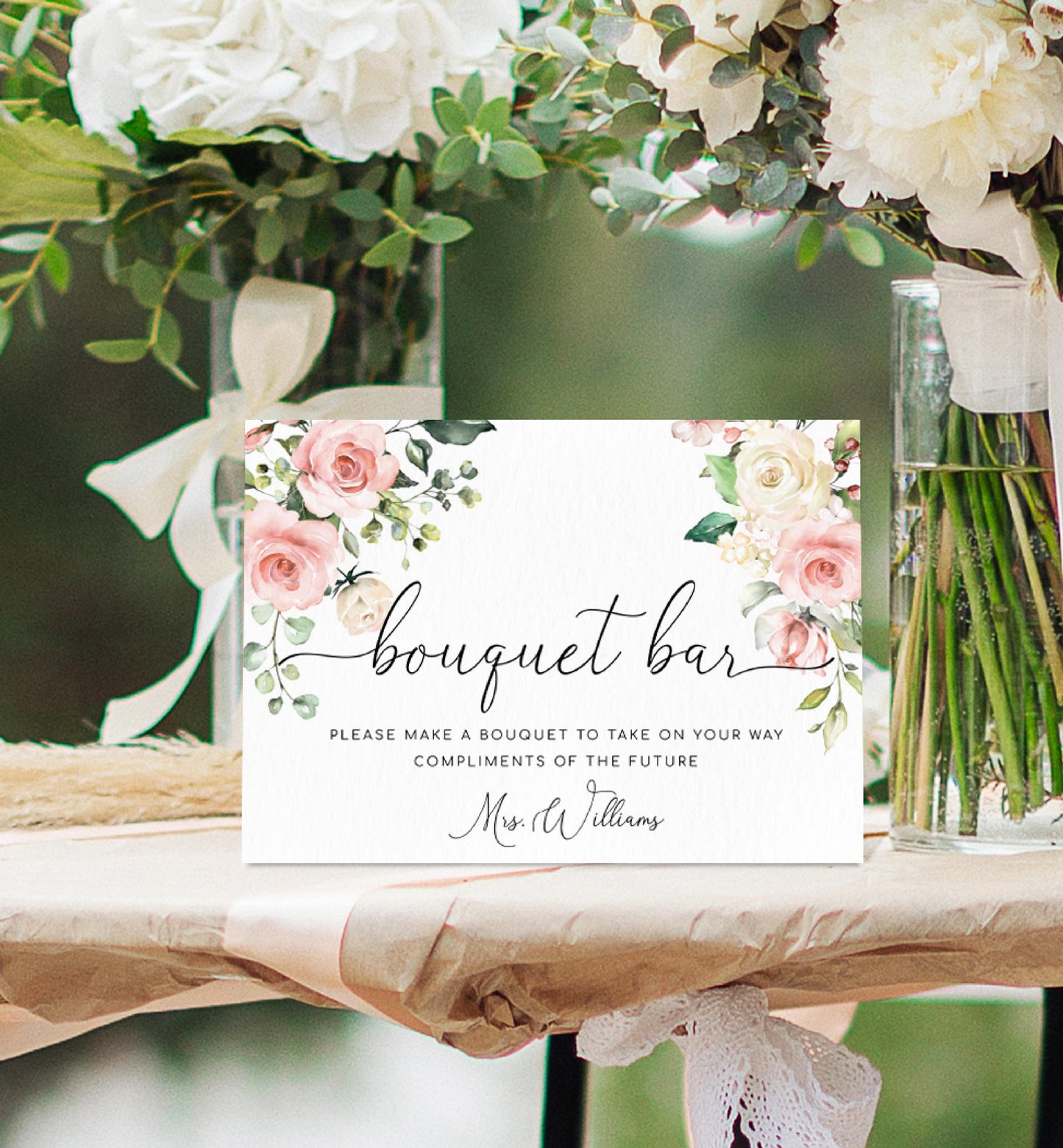 Darcy Floral Pink | Printable Bouquet Bar Sign Template