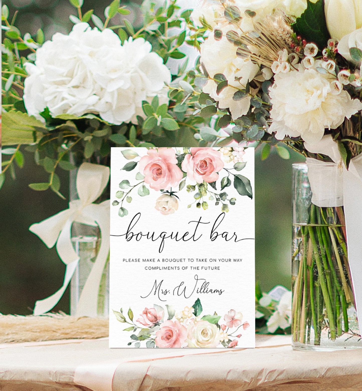 Darcy Floral Pink | Printable Bouquet Bar Sign Template