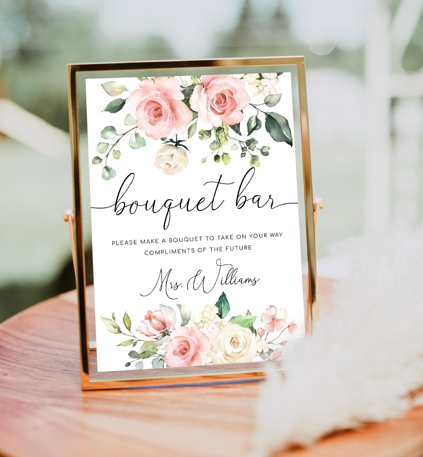 Darcy Floral Pink | Printable Bouquet Bar Sign Template