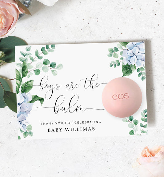 Ferras Blossom Blue | Printable Boys Are The Balm Favour Card Template
