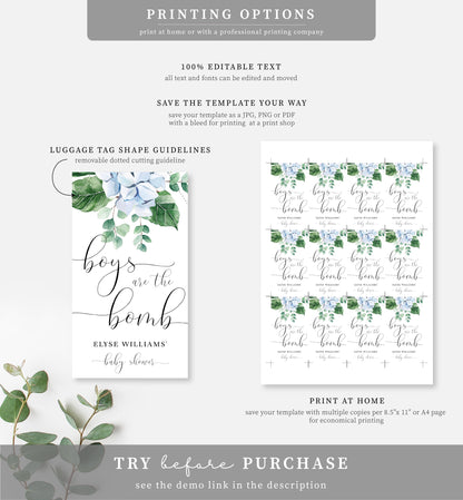Ferras Blossom Blue | Printable Bath Bomb Favour Tags