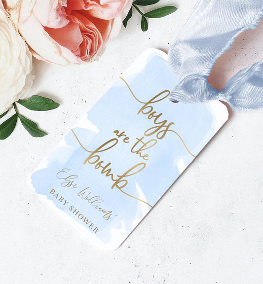 Boys Are The Bomb Tag, Printable Boy Baby Shower Bath Bomb Favor Tag, Blue Watercolor,  Boy Baby Shower Thank You Favor Tag