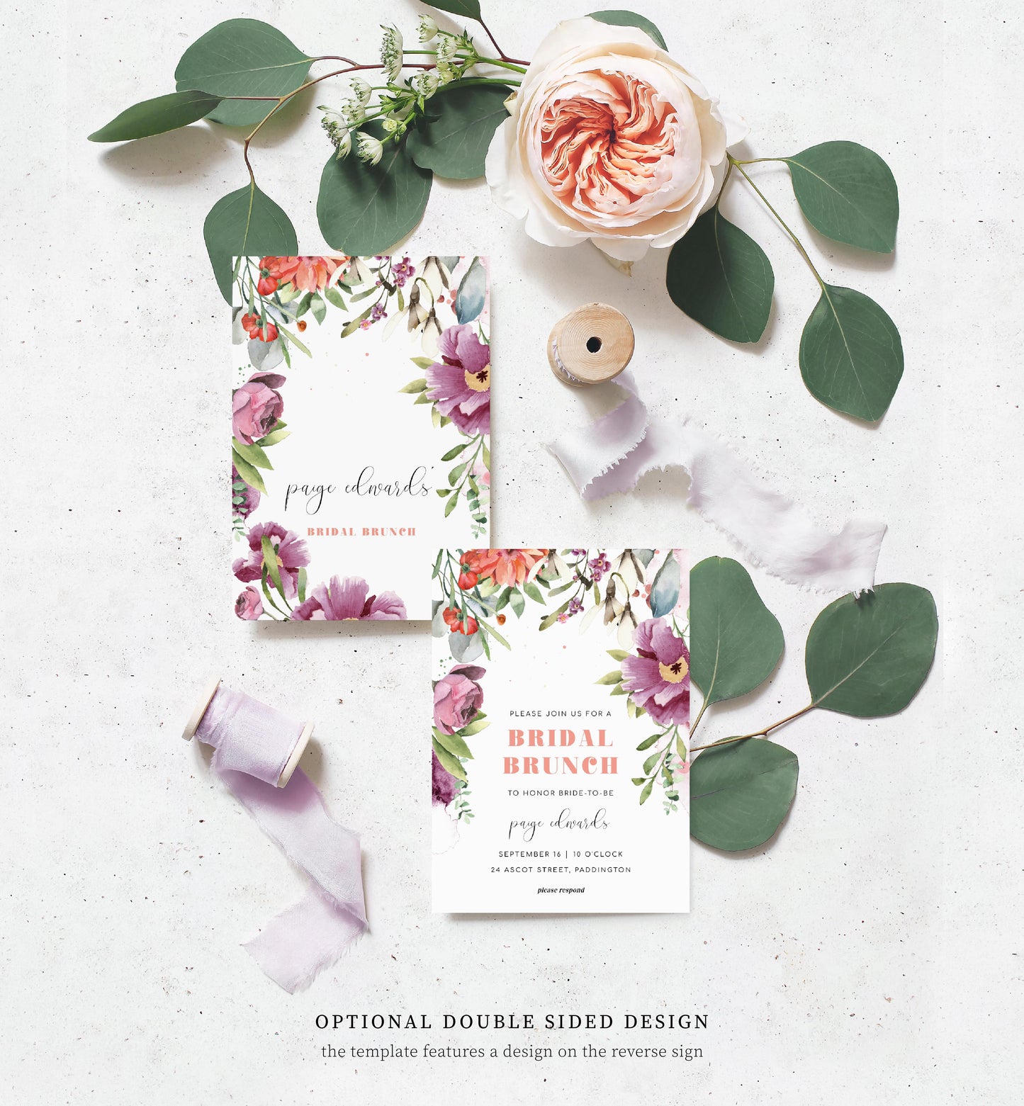 Rosings Floral | Printable Bridal Shower Invitation Suite - Black Bow Studio