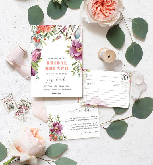 Rosings Floral | Printable Bridal Shower Invitation Suite - Black Bow Studio