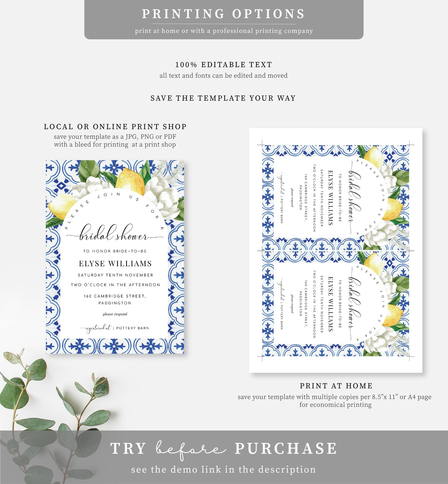 The Med Arch Lemons | Printable Bridal Shower Invitation Suite