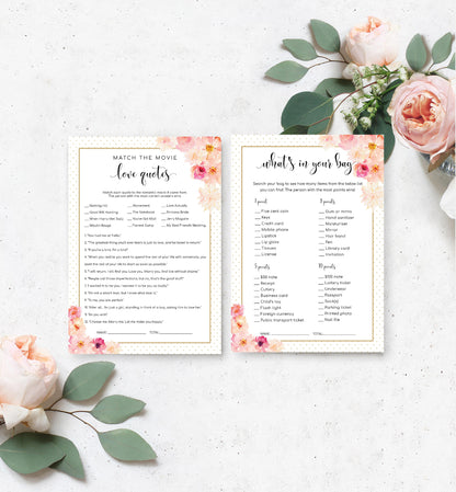 Abbieville Floral White | Printable Bridal Shower Games Bundle Template - Black Bow Studio