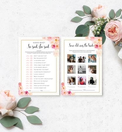 Abbieville Floral White | Printable Bridal Shower Games Bundle Template - Black Bow Studio