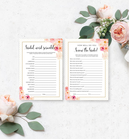 Abbieville Floral White | Printable Bridal Shower Games Bundle Template - Black Bow Studio