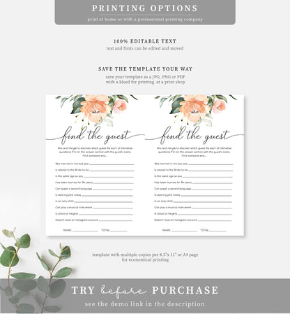 Darcy Floral Peach | Printable Bridal Shower Games Bundle Template - Black Bow Studio