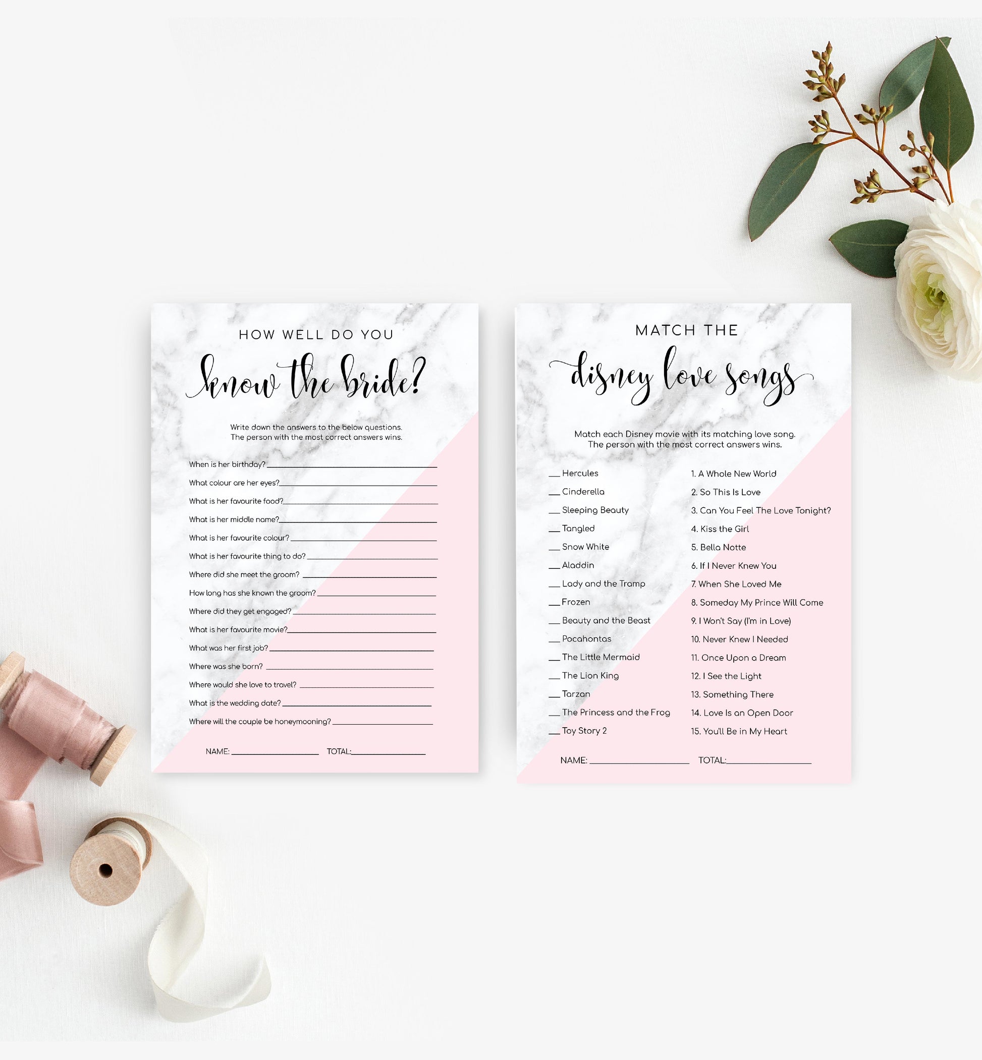 Marble Pink | Printable Bridal Shower Games Bundle - Black Bow Studio