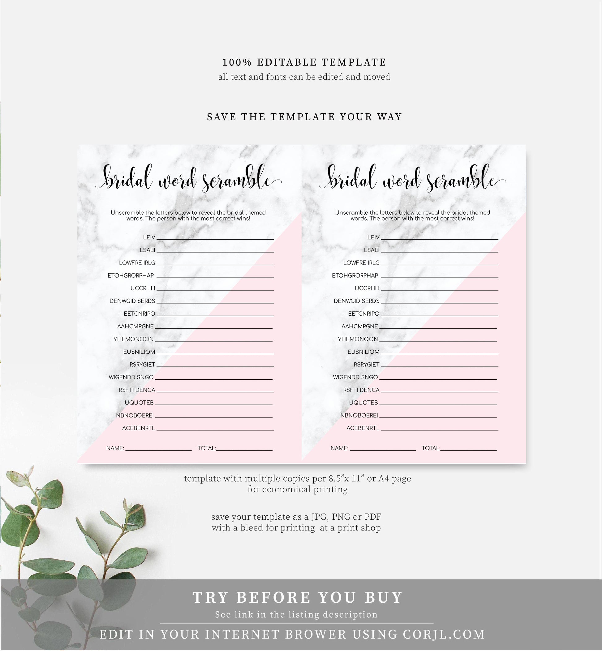 Marble Pink | Printable Bridal Shower Games Bundle - Black Bow Studio