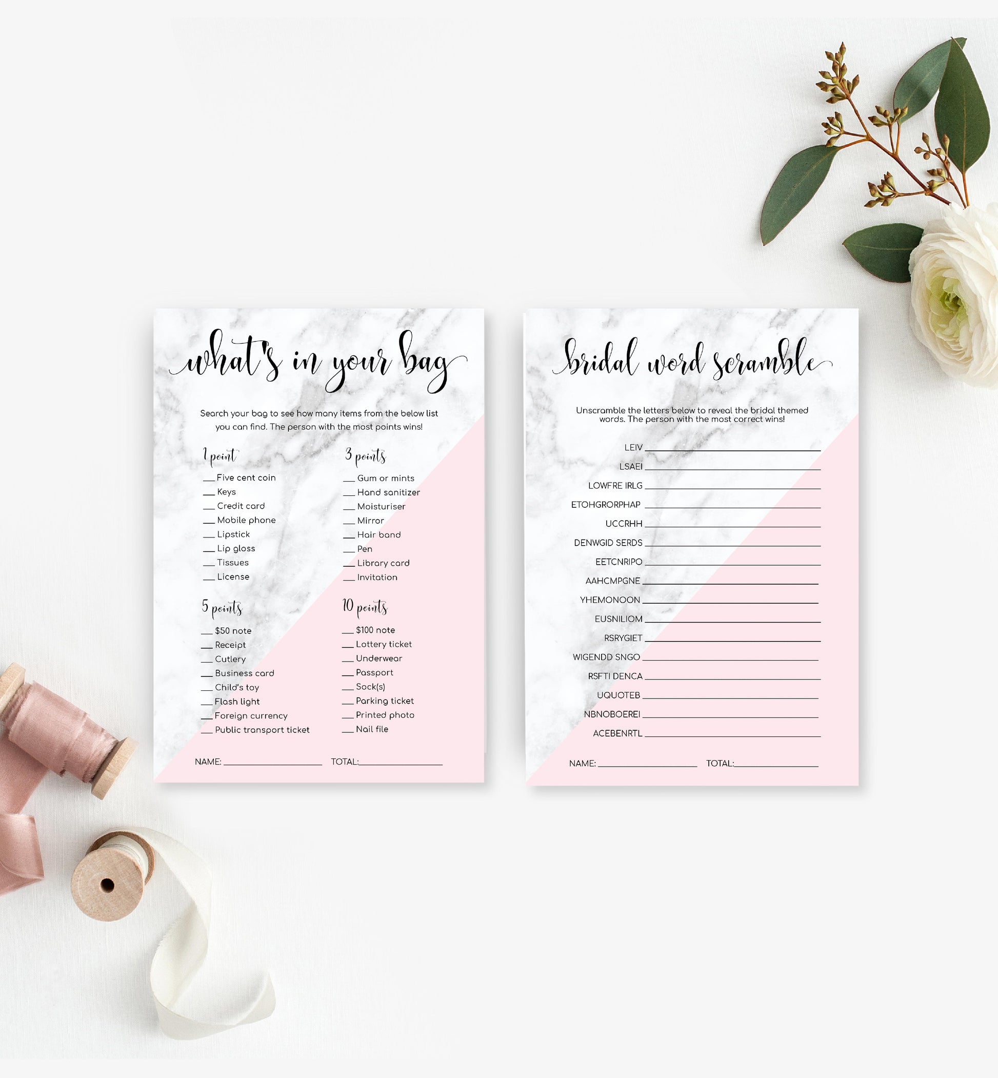Marble Pink | Printable Bridal Shower Games Bundle - Black Bow Studio