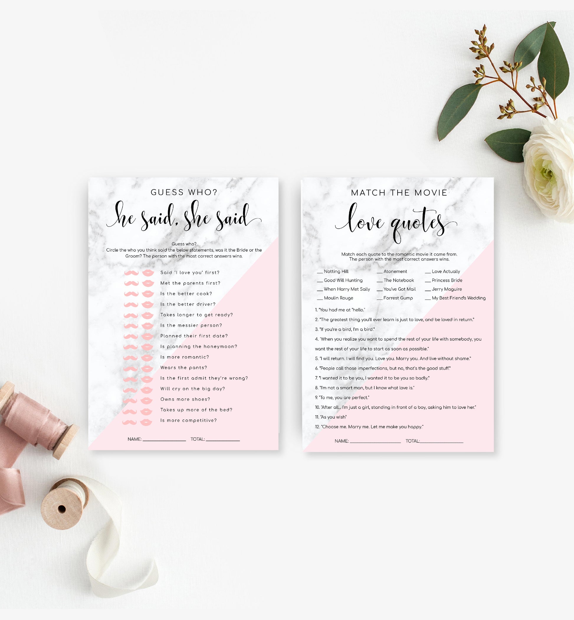Marble Pink | Printable Bridal Shower Games Bundle - Black Bow Studio