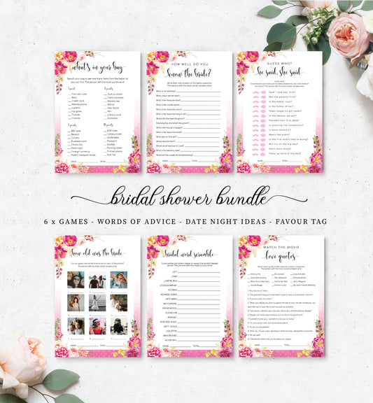 Meadow Hot Pink | Printable Bridal Shower Games Bundle