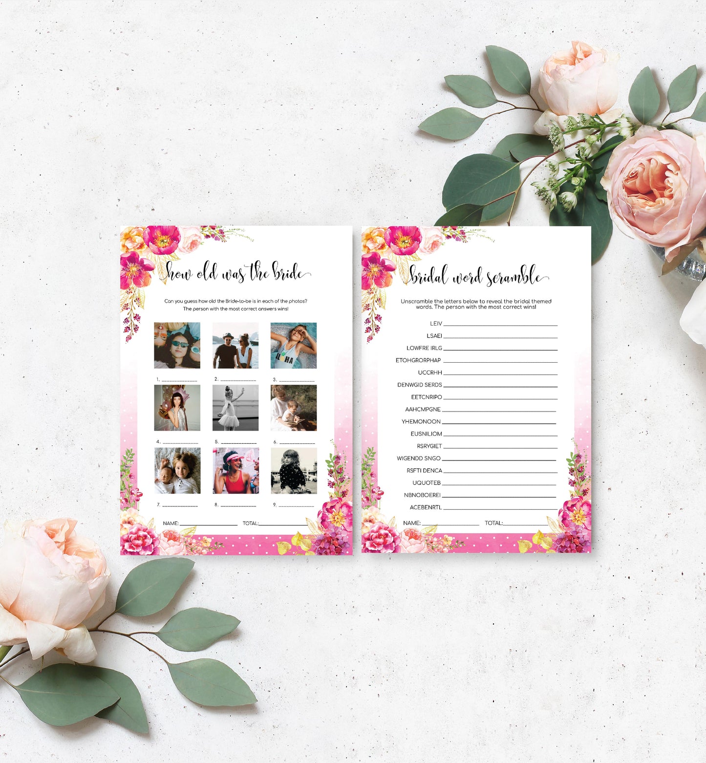 Meadow Hot Pink | Printable Bridal Shower Games Bundle