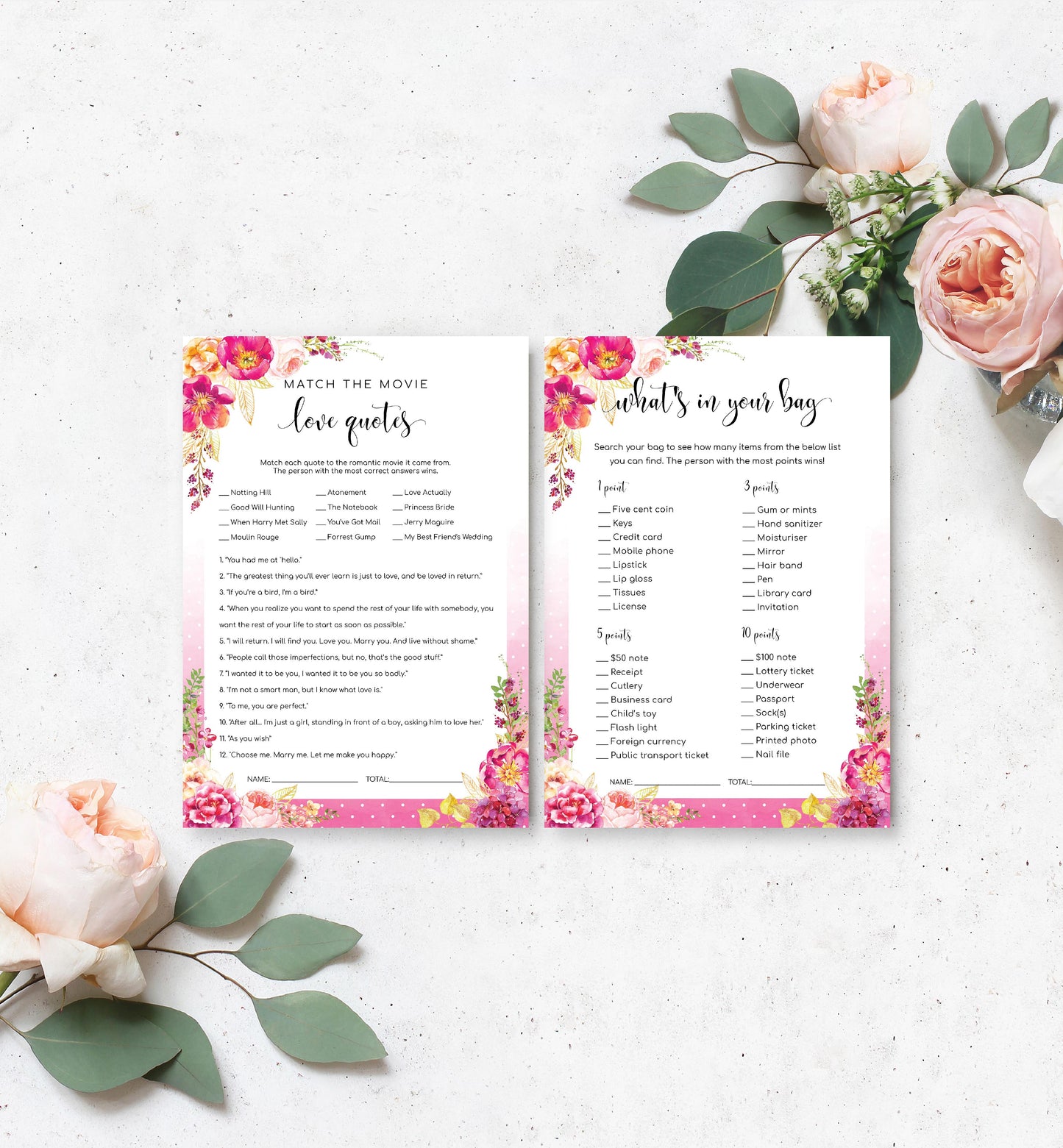 Meadow Hot Pink | Printable Bridal Shower Games Bundle
