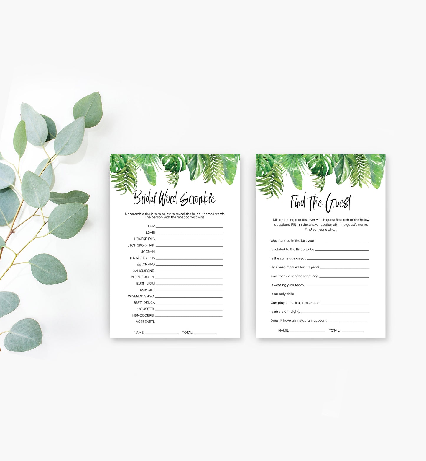 Nantucket Palm | Printable Bridal Shower Games Bundle - Black Bow Studio