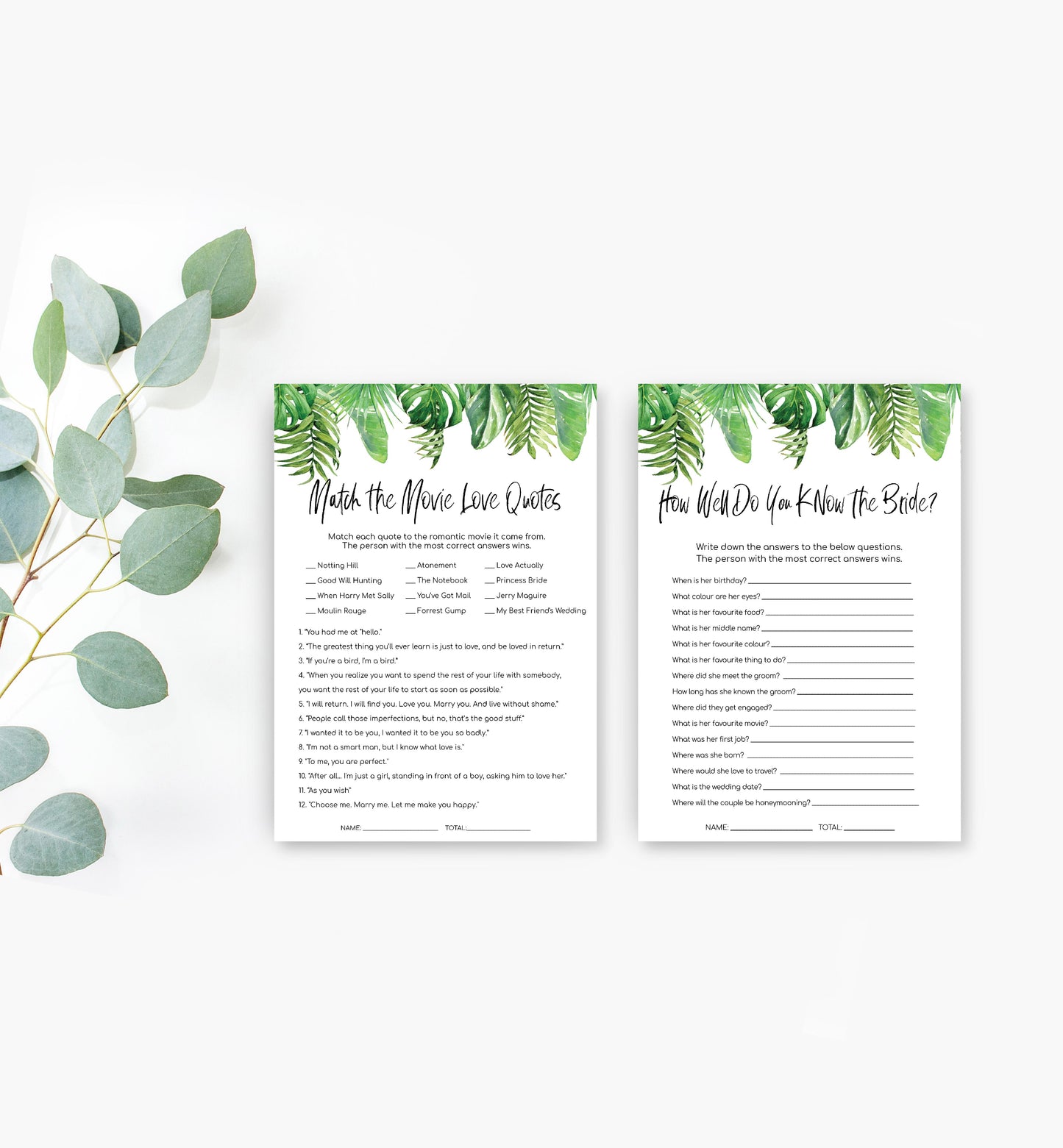 Nantucket Palm | Printable Bridal Shower Games Bundle - Black Bow Studio