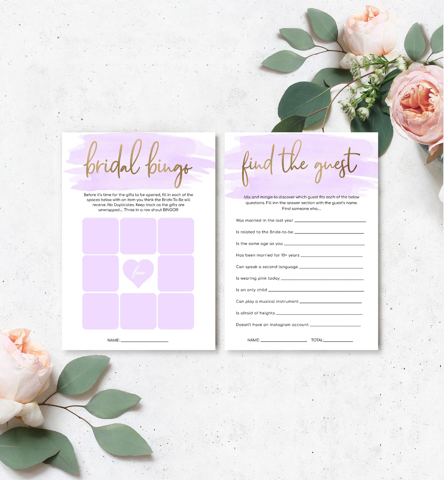 Watercolour Purple | Printable Bridal Shower Games Bundle