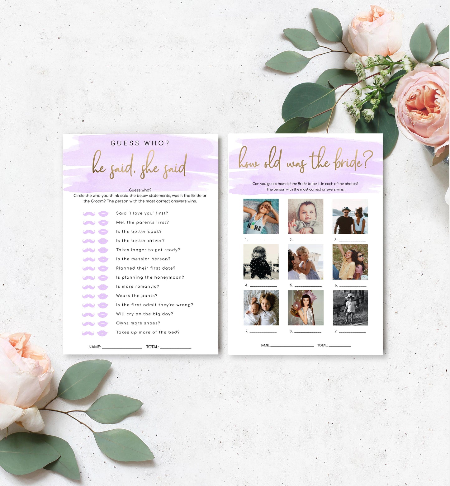 Watercolour Purple | Printable Bridal Shower Games Bundle