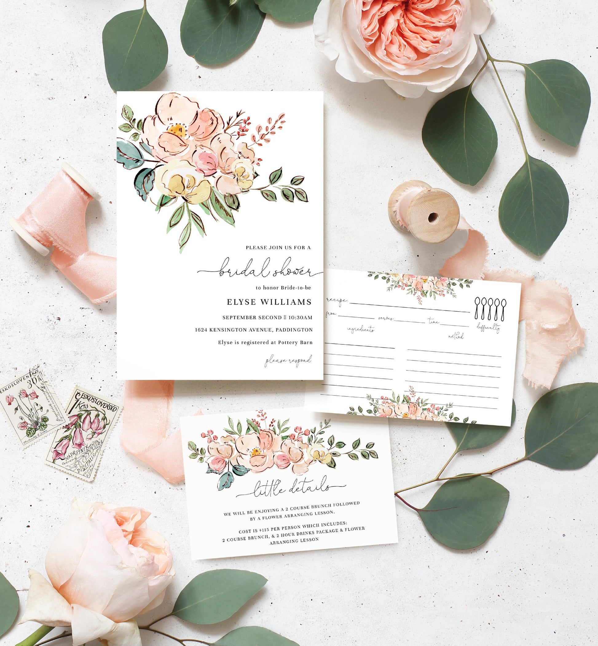 Cambridge Floral Multi | Printable Bridal Shower Invitation Suite Template - Black Bow Studio