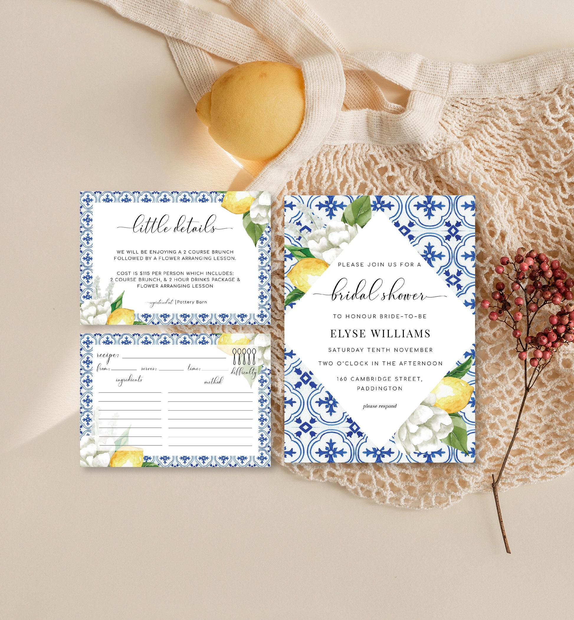 The Med Lemons | Printable Bridal Shower Invitation Suite - Black Bow Studio