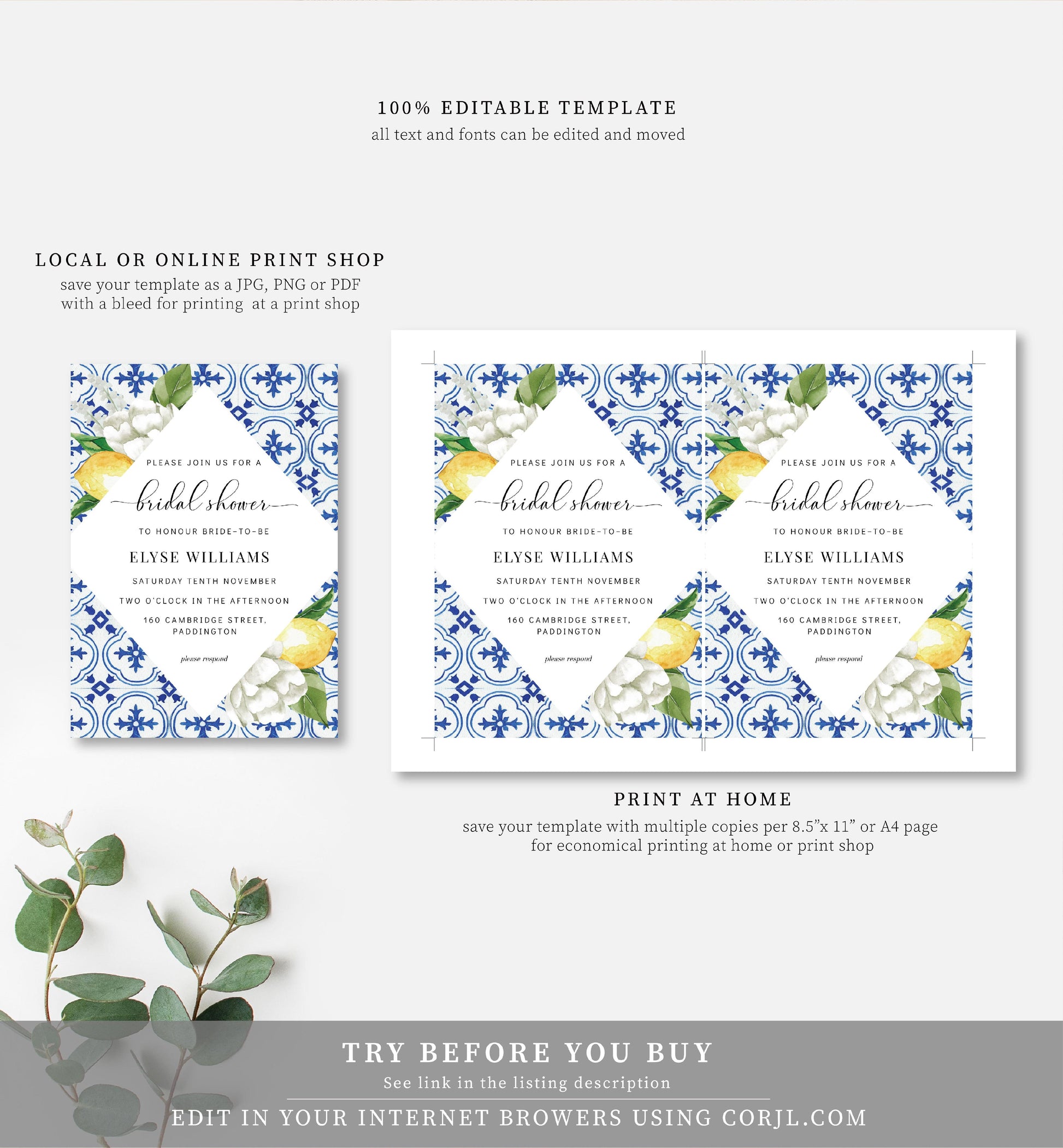 The Med Lemons | Printable Bridal Shower Invitation Suite - Black Bow Studio