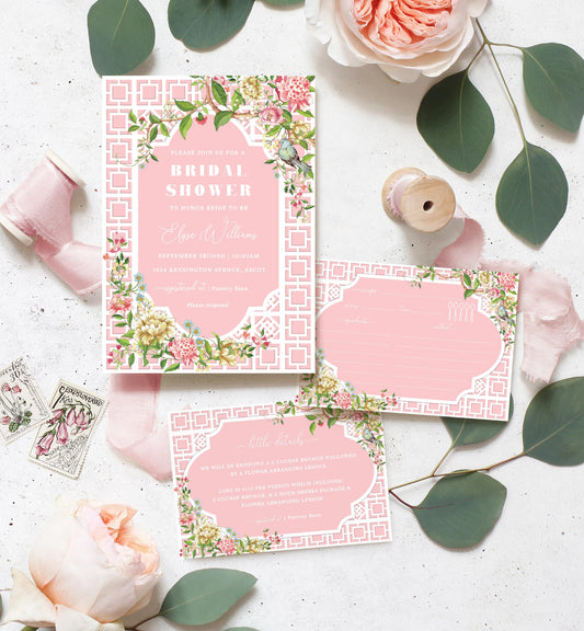 Trianon Pink | Printable Bridal Shower Invitation Suite - Black Bow Studio