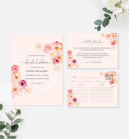 Abbieville Floral Pink | Printable Bridal Shower Invitation Suite Template - Black Bow Studio