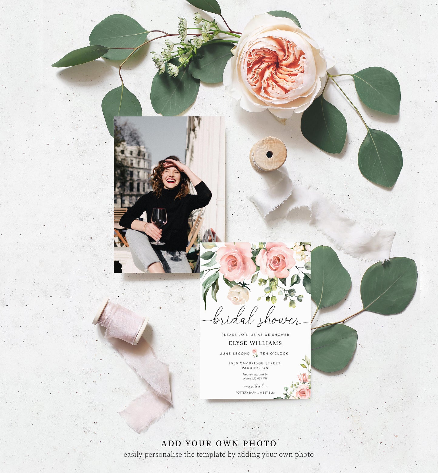 Darcy Floral Pink | Printable Bridal Shower Invitation Suite Template - Black Bow Studio
