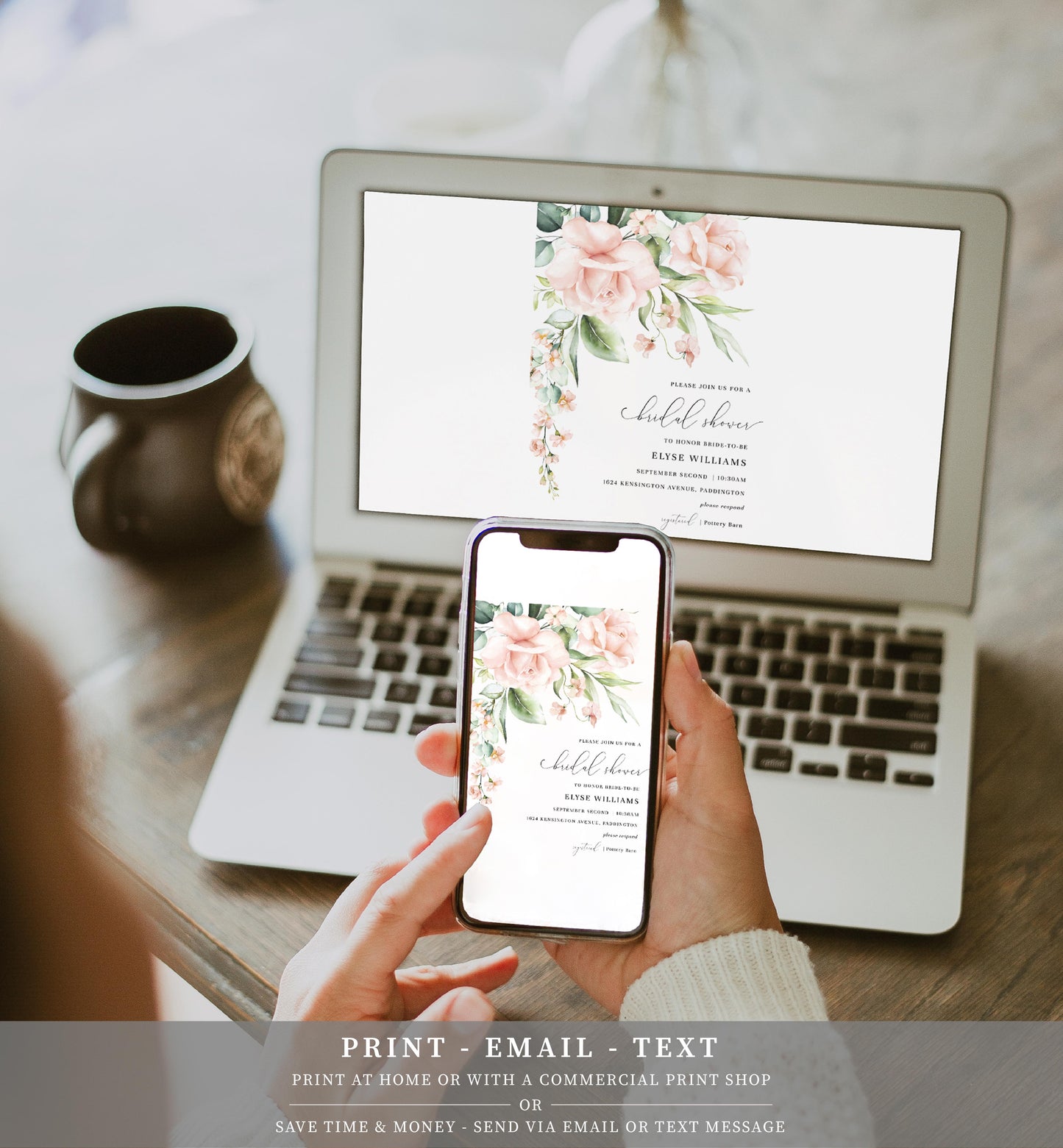 Pemberley Floral Pink | Printable Bridal Shower Invitation Suite - Black Bow Studio