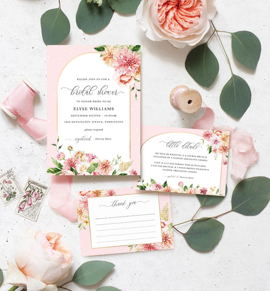 Quinn Floral Pink | Printable Bridal Shower Invitation Suite