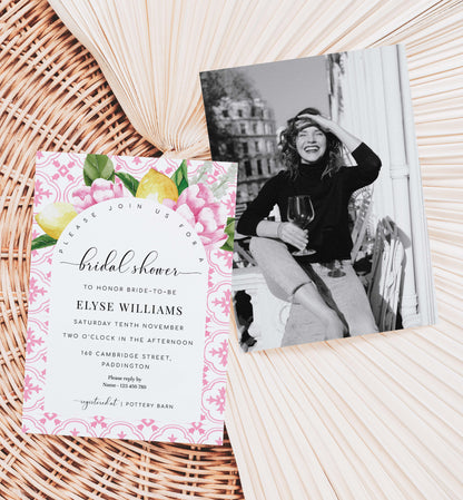 The Med Arch Pink Lemons | Printable Bridal Shower Invitation Suite Template