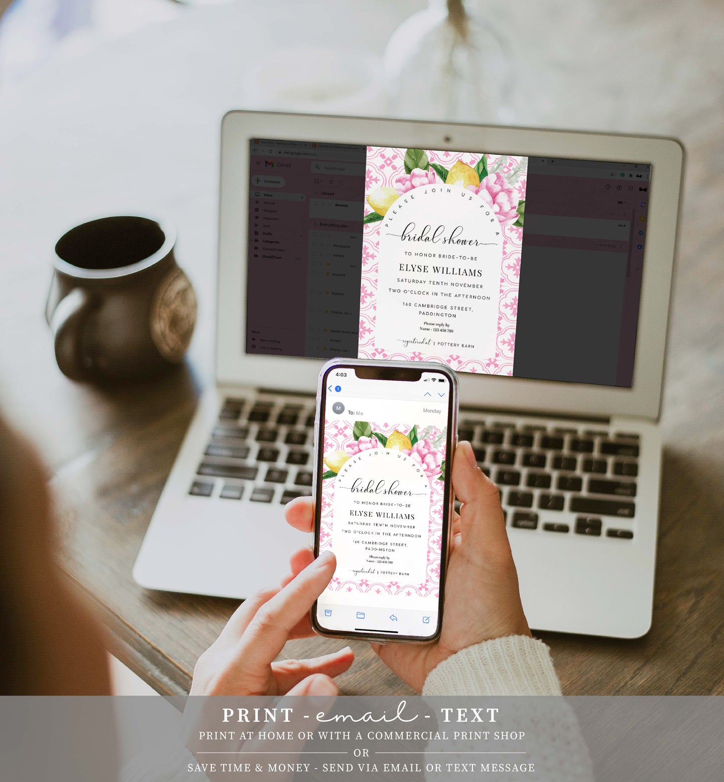 The Med Arch Pink Lemons | Printable Bridal Shower Invitation Suite Template