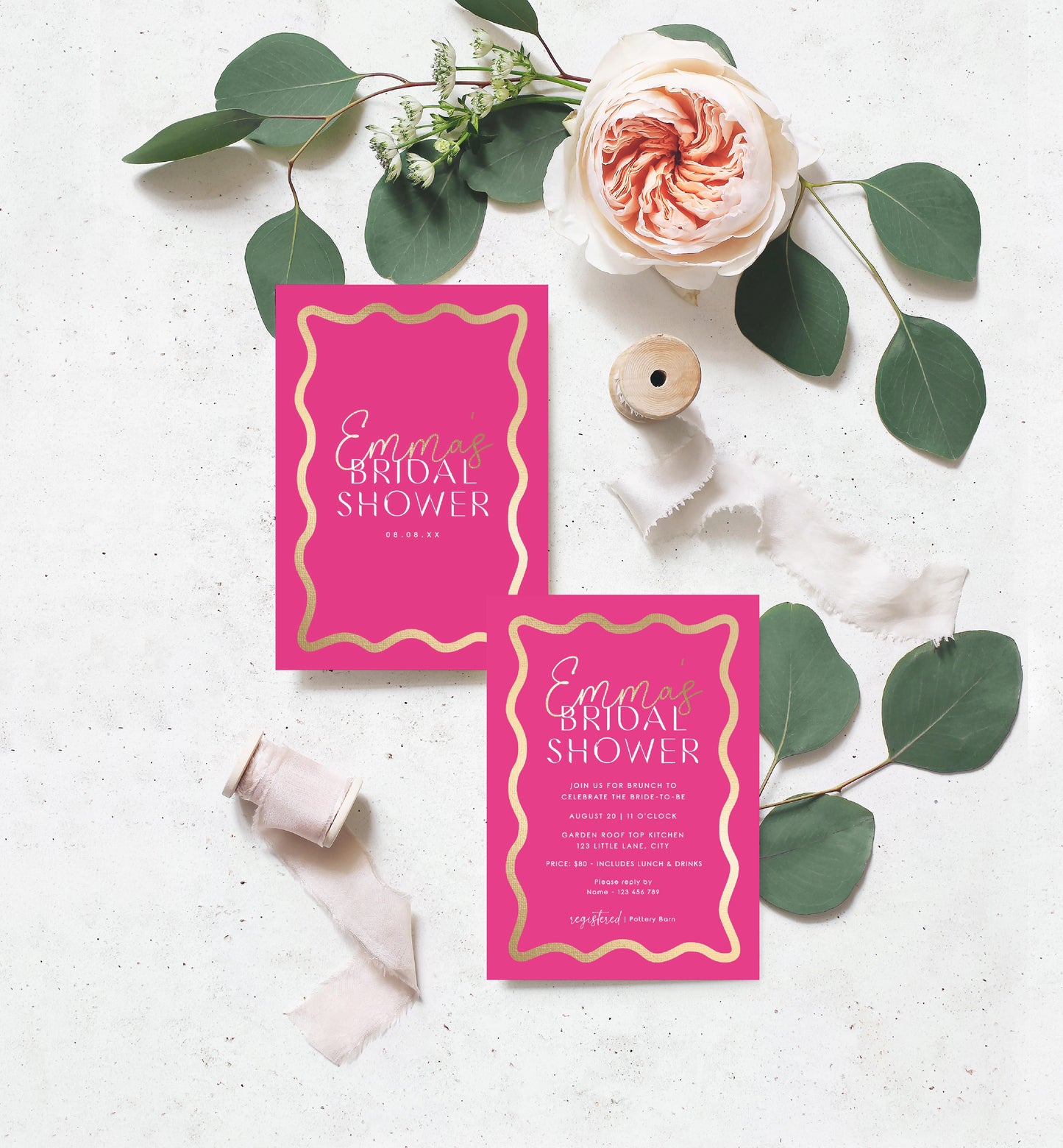 Wave Hot Pink Gold | Printable Bridal Shower Invitation Template