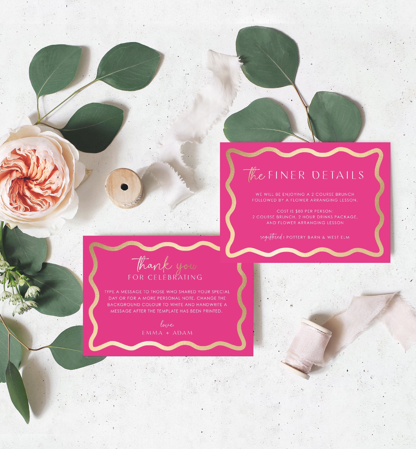 Wave Hot Pink Gold | Printable Bridal Shower Invitation Suite Template
